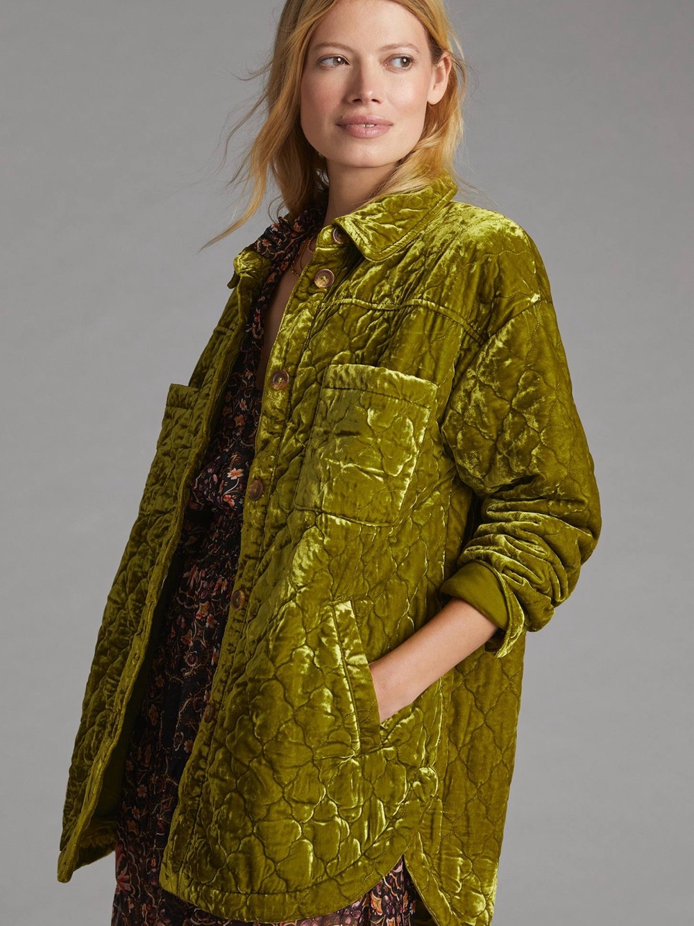 Anthropologie Quilted Velvet Shirt Jacket Size S